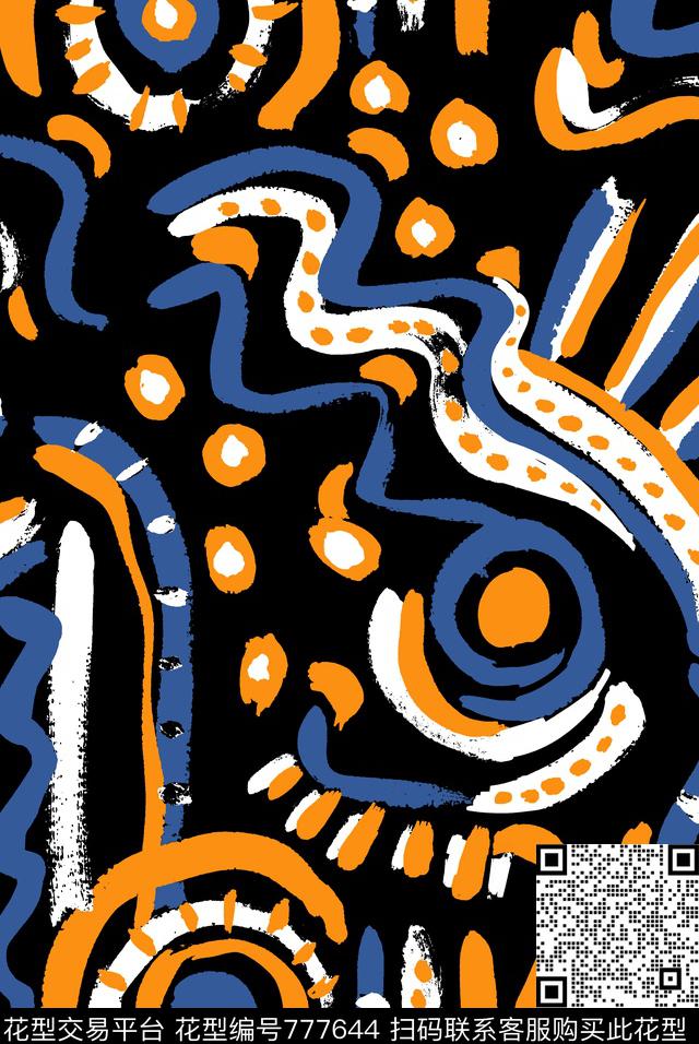 民族风抽象手绘传统印花华亿平台下载（图片编号: 777644） - 瓦栏（Walan）