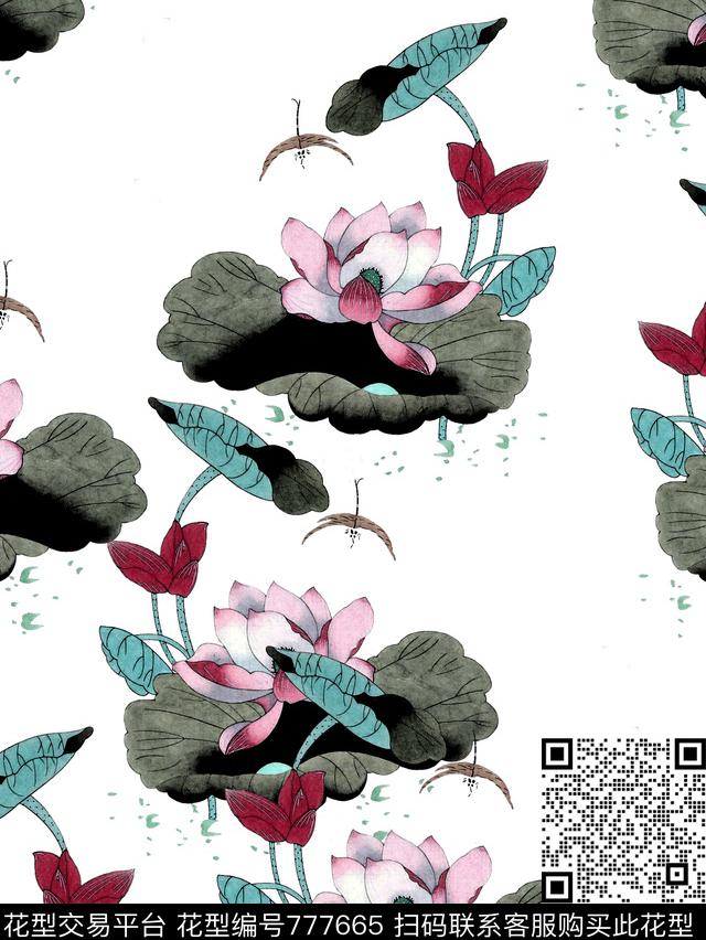 工笔花卉女装数码印花华亿平台下载（图片编号: 777665） - 瓦栏（Walan）