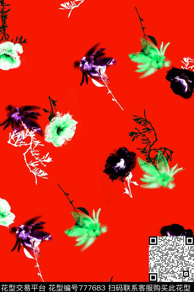 抽象花卉植物数码印花华亿平台下载（图片编号: 777683） - 瓦栏（Walan）