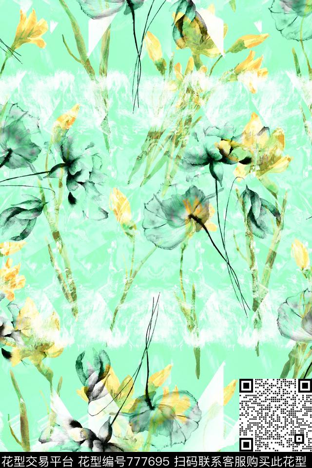 满版抽象花卉数码印花华亿平台下载（图片编号: 777695） - 瓦栏（Walan）