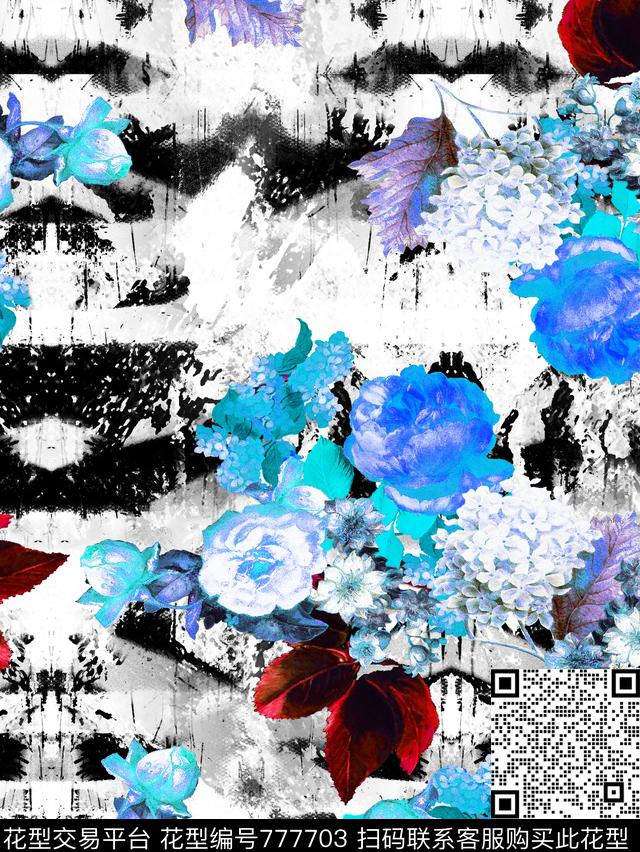 水墨水彩花卉数码印花华亿平台下载（图片编号: 777703） - 瓦栏（Walan）