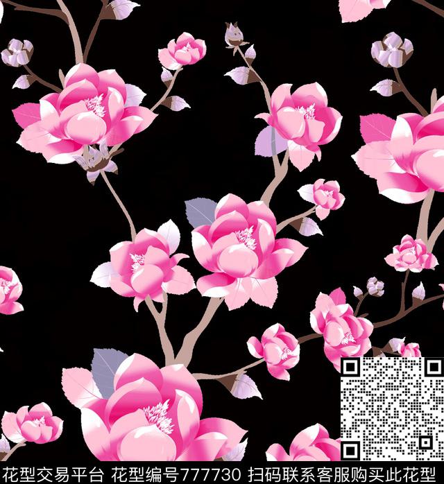 桃花花朵花卉传统印花华亿平台下载（图片编号: 777730） - 瓦栏（Walan）