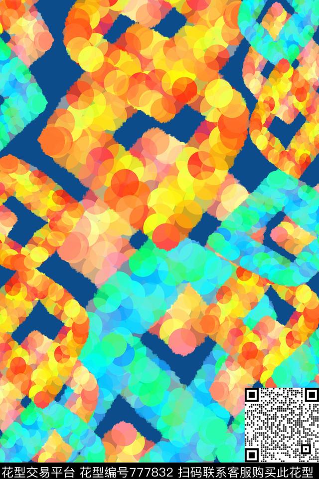 手绘波点圆圈鲜艳多彩手绘线条笔触数码印花华亿平台下载（图片编号: 777832） - 瓦栏（Walan）