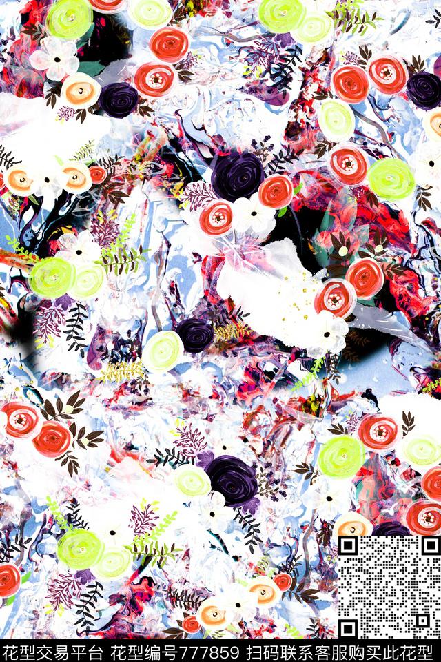 日式玫瑰花卉数码印花华亿平台下载（图片编号: 777859） - 瓦栏（Walan）