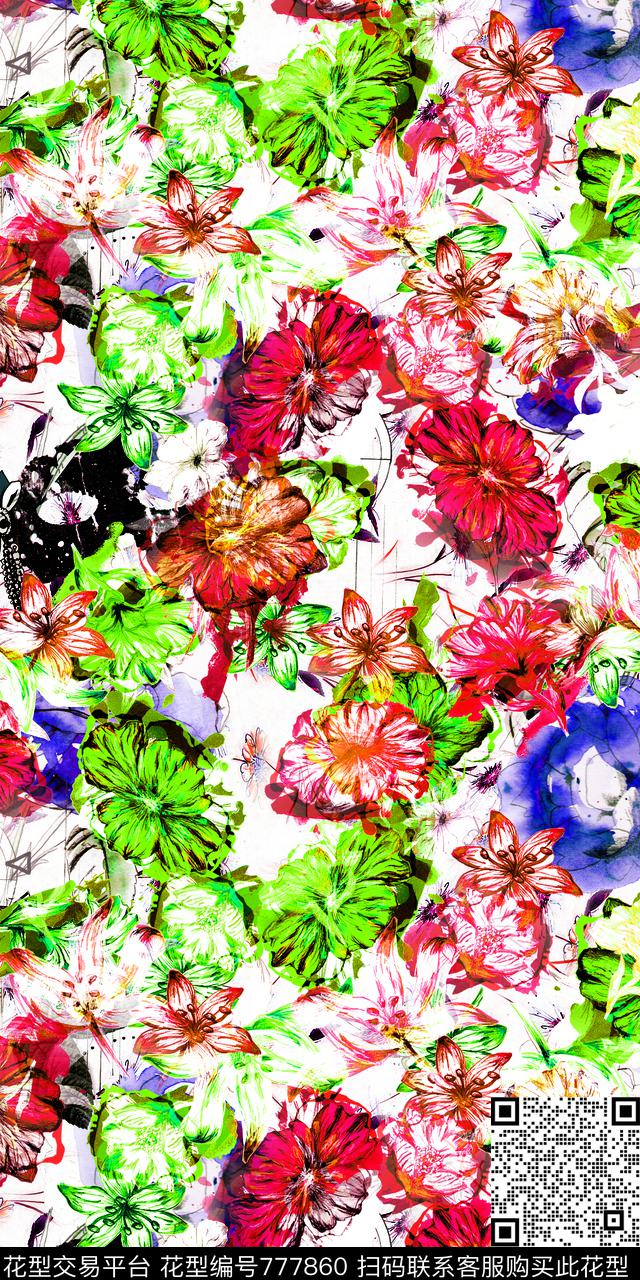 手绘花卉罂粟花数码印花华亿平台下载（图片编号: 777860） - 瓦栏（Walan）