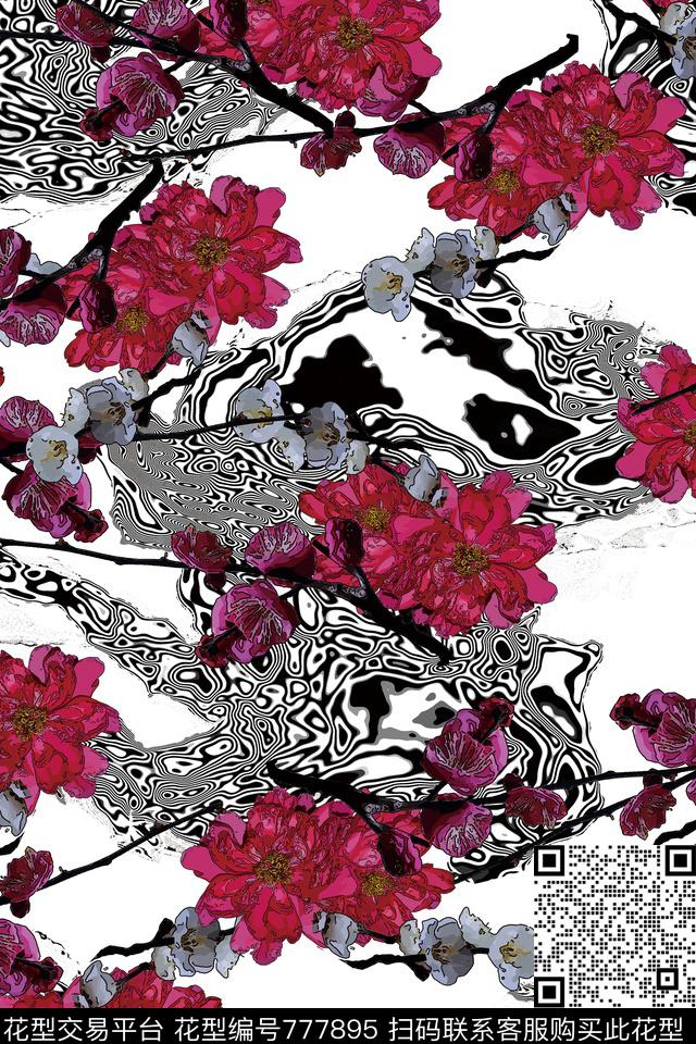 梅花花卉花朵数码印花华亿平台下载（图片编号: 777895） - 瓦栏（Walan）
