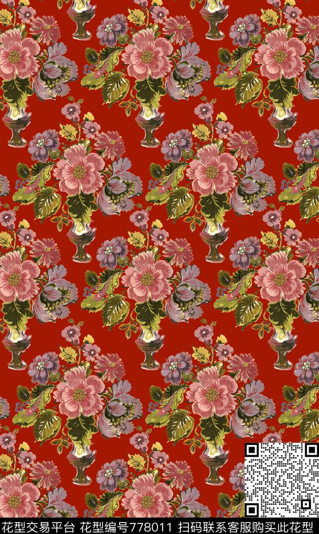 花卉花盆经典数码印花华亿平台下载（图片编号: 778011） - 瓦栏（Walan）