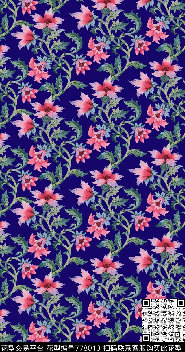 绿叶花卉花纹数码印花华亿平台下载（图片编号: 778013） - 瓦栏（Walan）