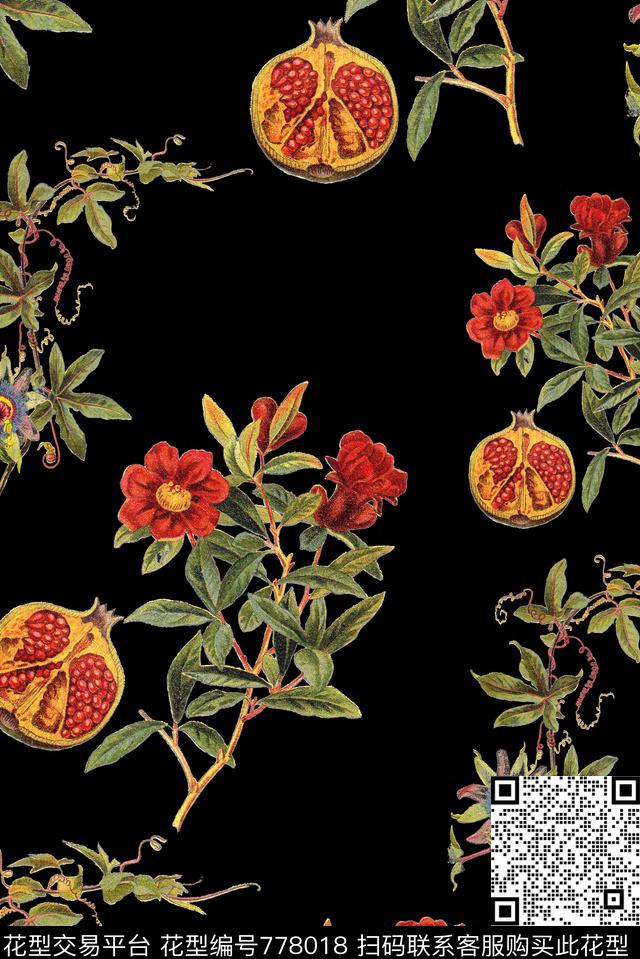手绘花卉植物数码印花华亿平台下载（图片编号: 778018） - 瓦栏（Walan）