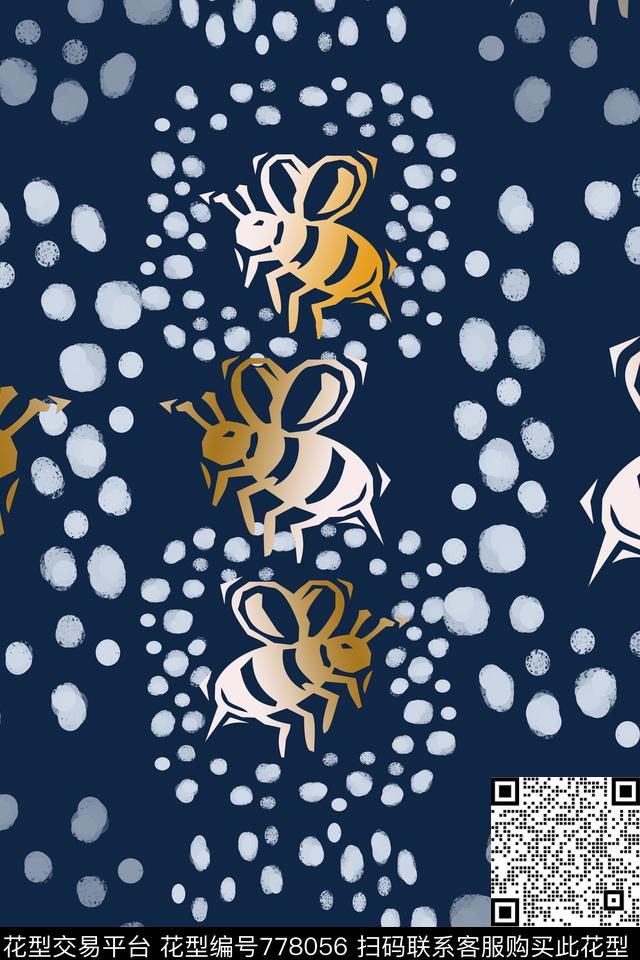 鸟昆虫图案动物图案卡通蜜蜂传统印花华亿平台下载（图片编号: 778056） - 瓦栏（Walan）