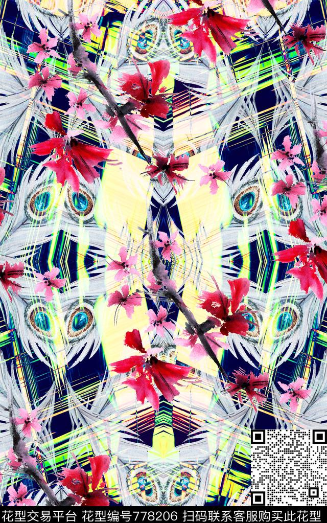 花卉笔刷纹理数码印花华亿平台下载（图片编号: 778206） - 瓦栏（Walan）