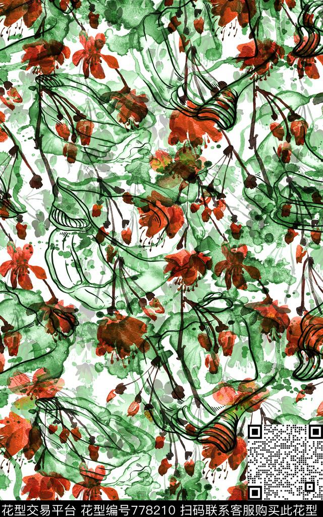 大花肌理花卉数码印花华亿平台下载（图片编号: 778210） - 瓦栏（Walan）