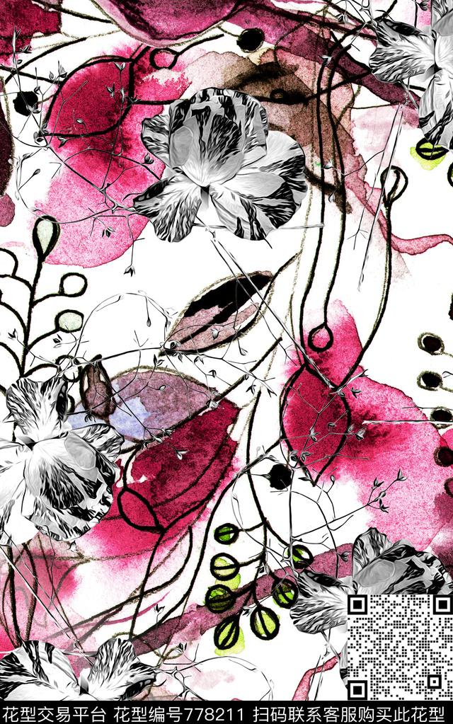 大花肌理花卉数码印花华亿平台下载（图片编号: 778211） - 瓦栏（Walan）