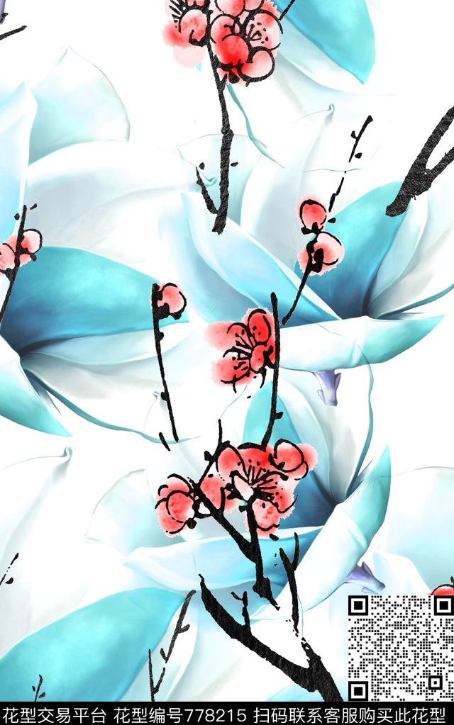 花卉水彩大花数码印花华亿平台下载（图片编号: 778215） - 瓦栏（Walan）