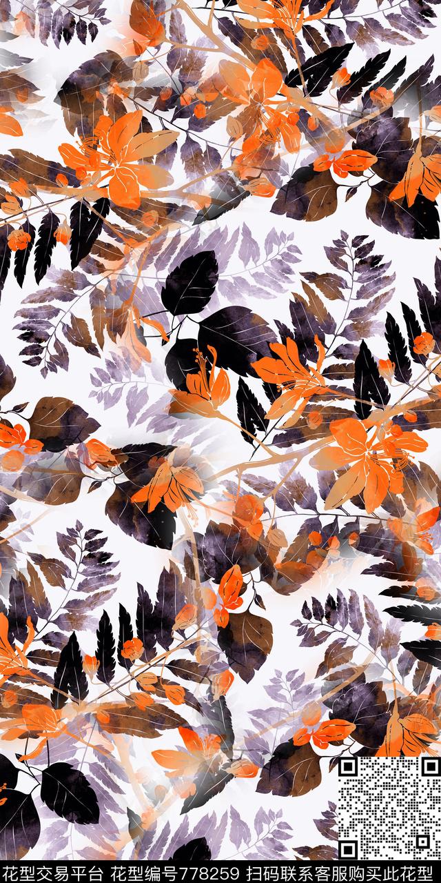 抽象花卉抽象叶子各种树叶数码印花华亿平台下载（图片编号: 778259） - 瓦栏（Walan）