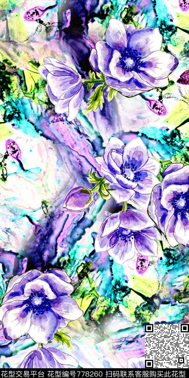 抽象花卉水彩花卉抽象底纹数码印花华亿平台下载（图片编号: 778260） - 瓦栏（Walan）
