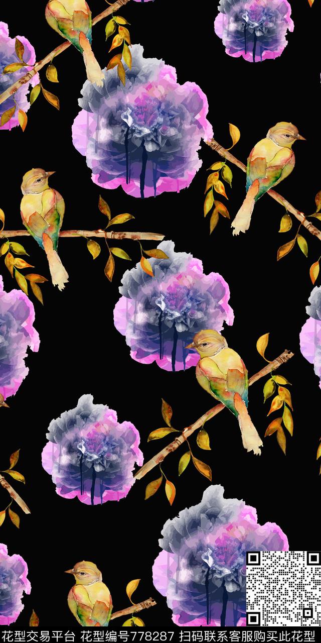 大花花卉花朵数码印花华亿平台下载（图片编号: 778287） - 瓦栏（Walan）