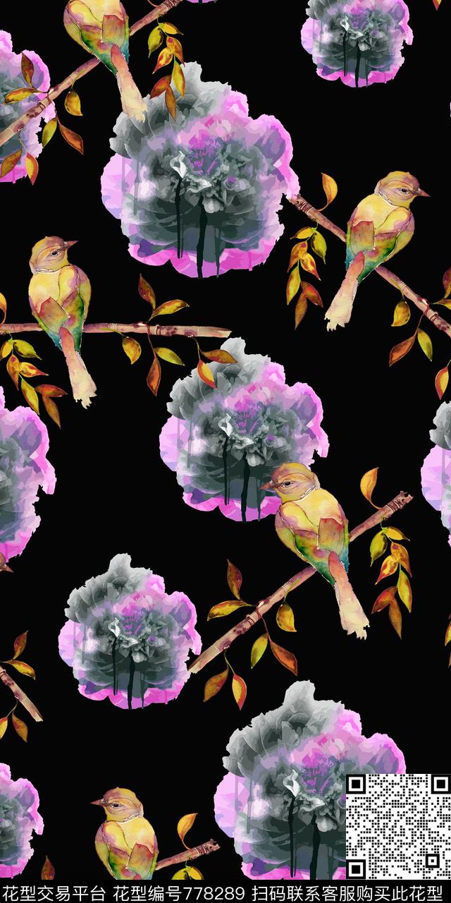 大花花卉花朵数码印花华亿平台下载（图片编号: 778289） - 瓦栏（Walan）