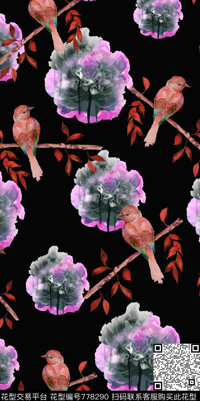 大花花卉花朵数码印花华亿平台下载（图片编号: 778290） - 瓦栏（Walan）
