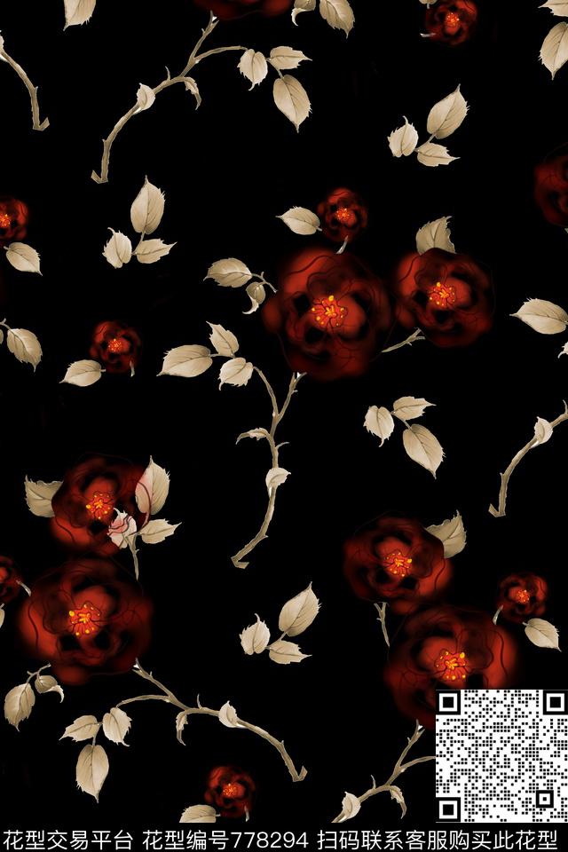 大花花卉花朵数码印花华亿平台下载（图片编号: 778294） - 瓦栏（Walan）