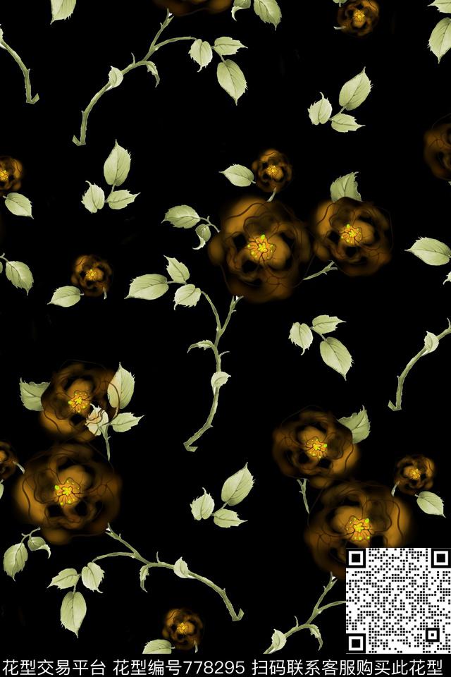 大花花卉花朵数码印花华亿平台下载（图片编号: 778295） - 瓦栏（Walan）