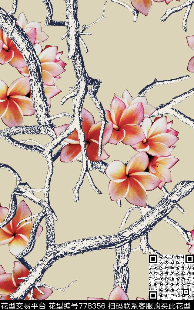 花卉手绘水彩数码印花华亿平台下载（图片编号: 778356） - 瓦栏（Walan）