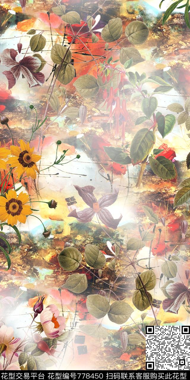 花卉乱花满版花数码印花华亿平台下载（图片编号: 778450） - 瓦栏（Walan）