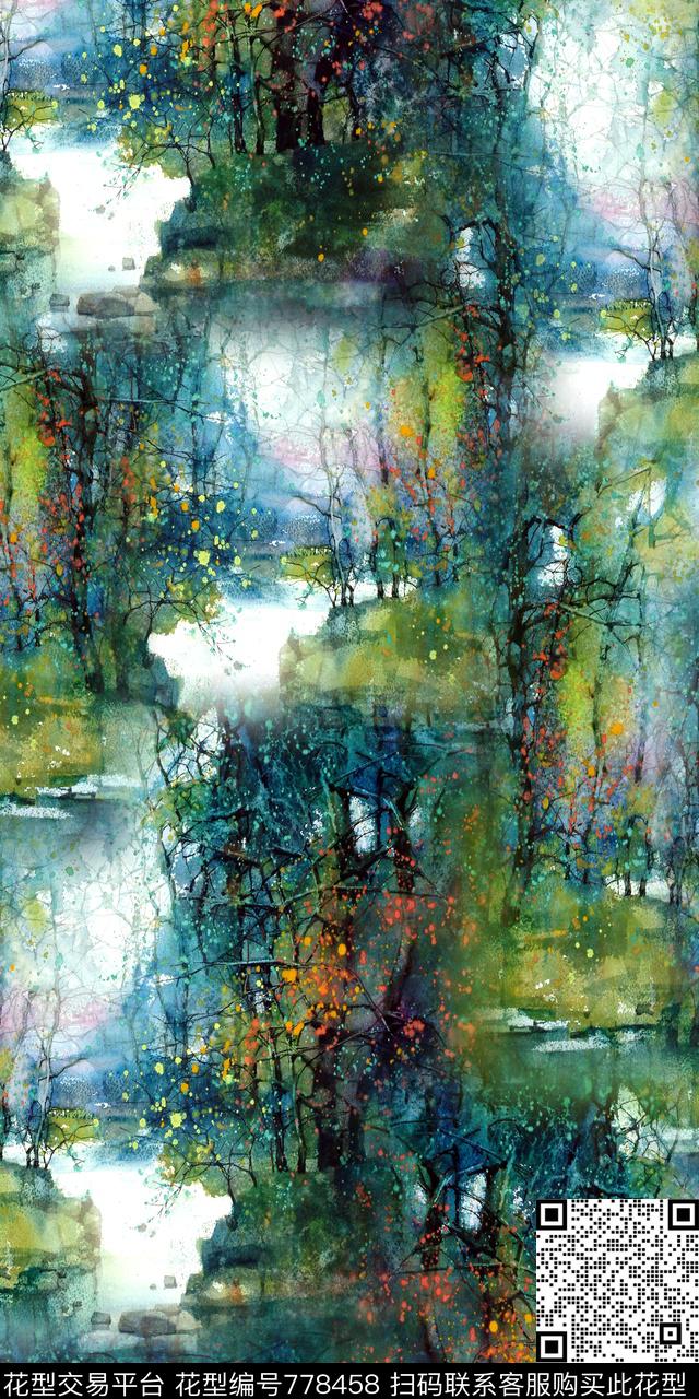 风景山水树林数码印花华亿平台下载（图片编号: 778458） - 瓦栏（Walan）