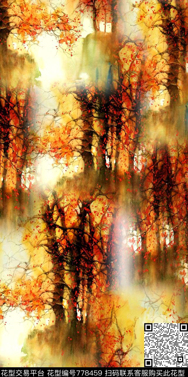 风景山水树林数码印花华亿平台下载（图片编号: 778459） - 瓦栏（Walan）