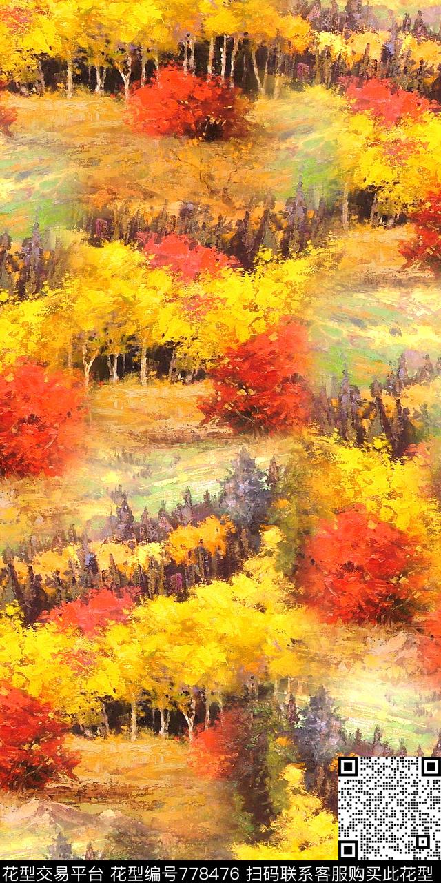 风景山水树林数码印花华亿平台下载（图片编号: 778476） - 瓦栏（Walan）