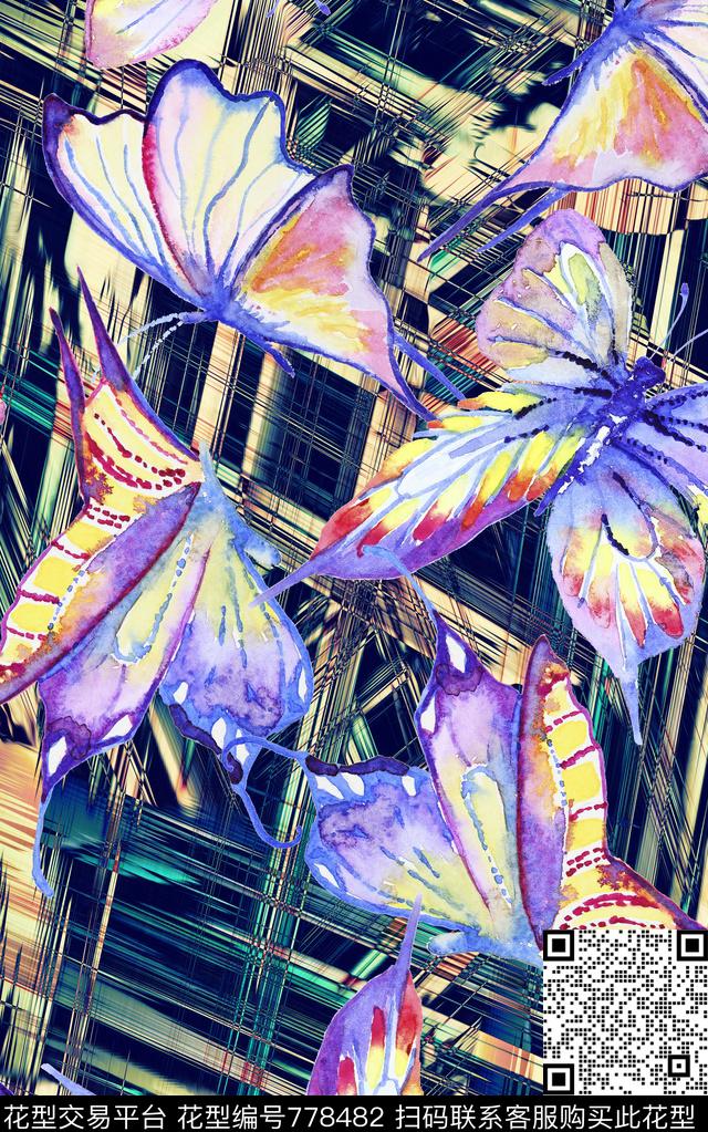 手绘昆虫蝴蝶数码印花华亿平台下载（图片编号: 778482） - 瓦栏（Walan）