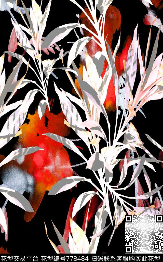 手绘大花花卉数码印花华亿平台下载（图片编号: 778484） - 瓦栏（Walan）