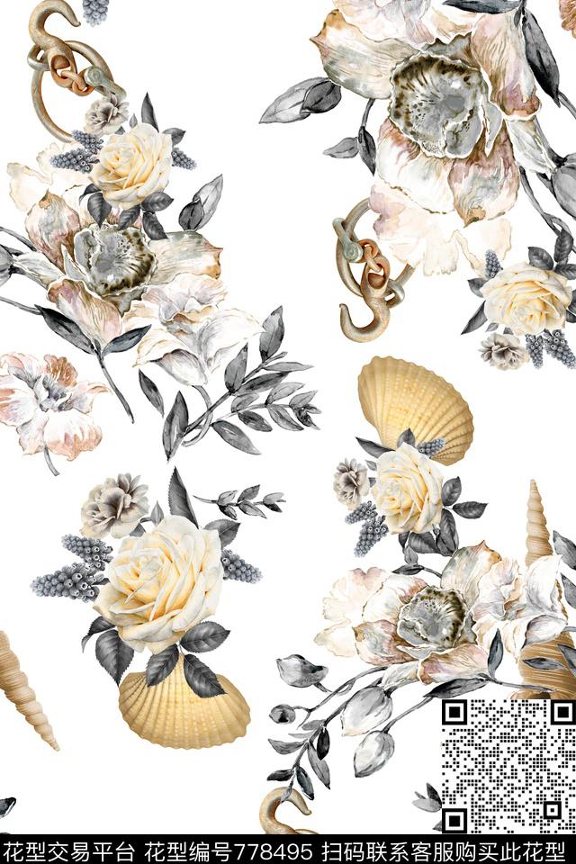 花卉手绘水彩数码印花华亿平台下载（图片编号: 778495） - 瓦栏（Walan）