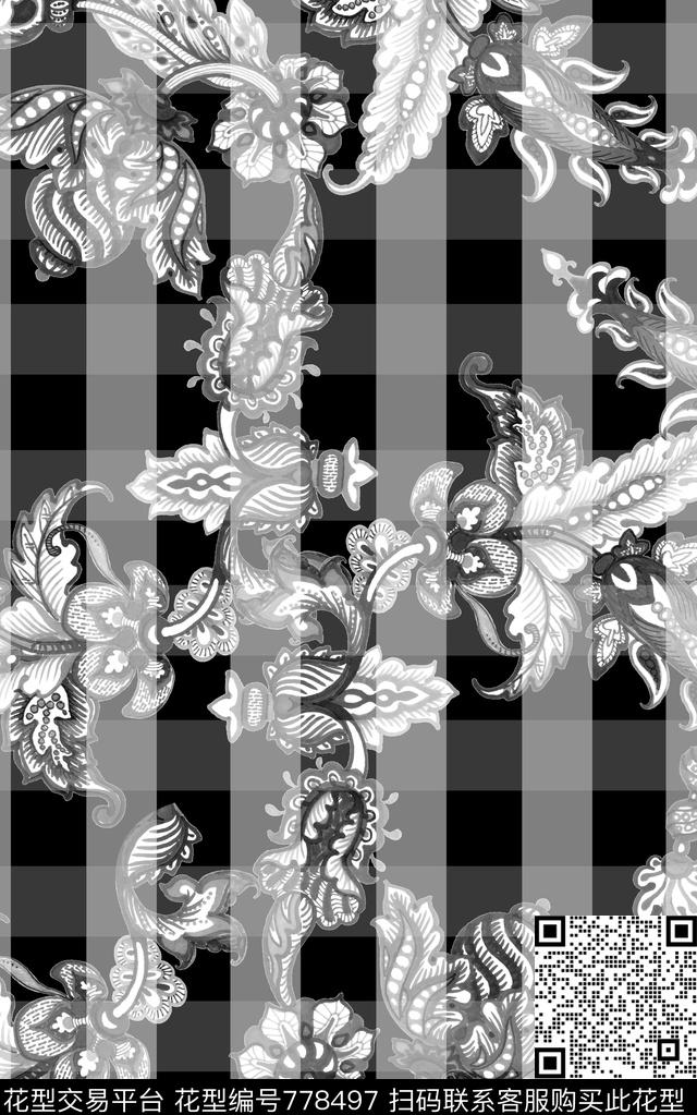 民族风格子佩兹利数码印花华亿平台下载（图片编号: 778497） - 瓦栏（Walan）