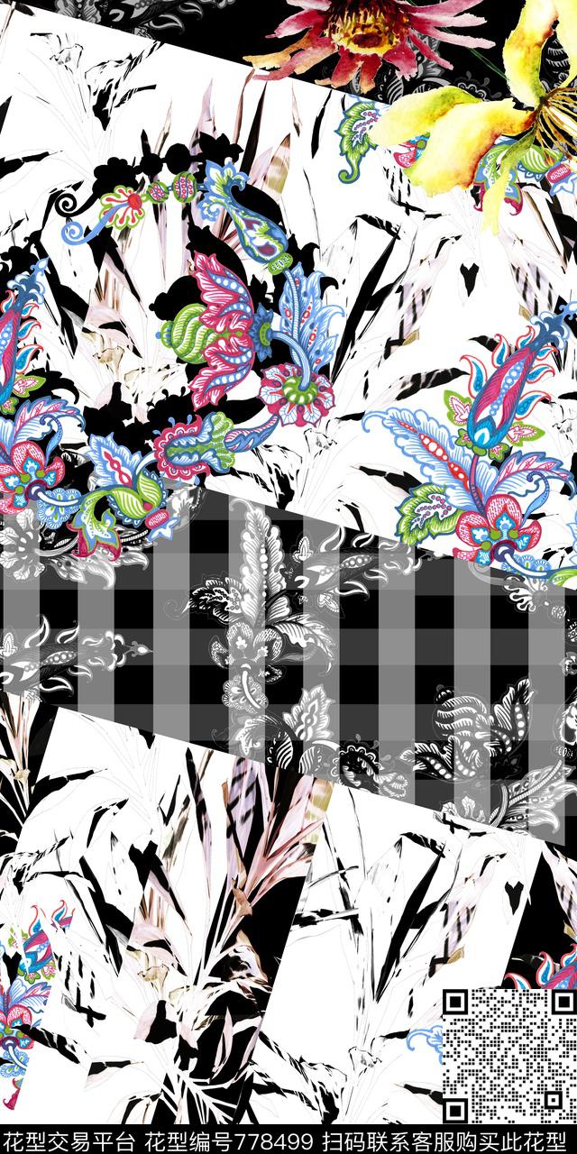 叶子花卉水彩数码印花华亿平台下载（图片编号: 778499） - 瓦栏（Walan）