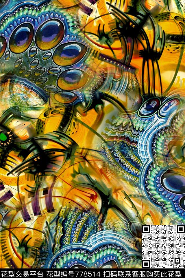 抽象几何拼接数码印花华亿平台下载（图片编号: 778514） - 瓦栏（Walan）