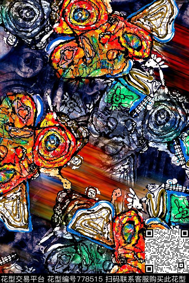 抽象几何拼接数码印花华亿平台下载（图片编号: 778515） - 瓦栏（Walan）