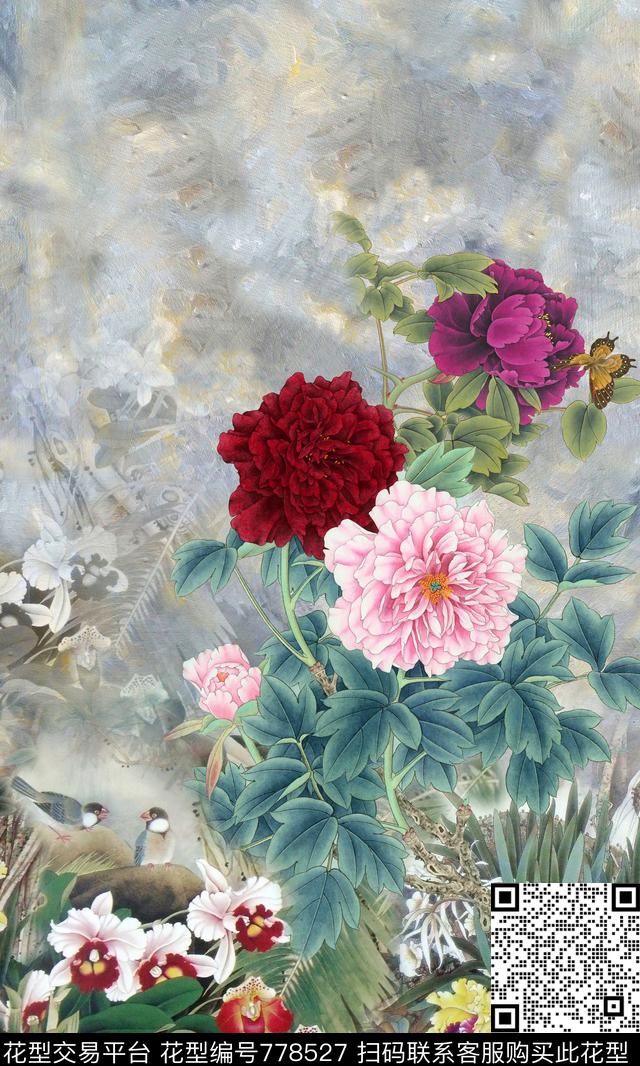 花卉国画定位数码印花华亿平台下载（图片编号: 778527） - 瓦栏（Walan）