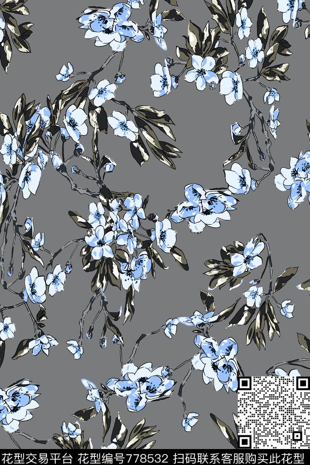 花朵手绘花卉桃花传统印花华亿平台下载（图片编号: 778532） - 瓦栏（Walan）