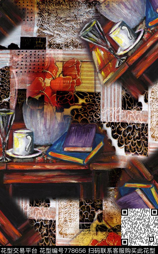 民族风手绘大花数码印花华亿平台下载（图片编号: 778656） - 瓦栏（Walan）