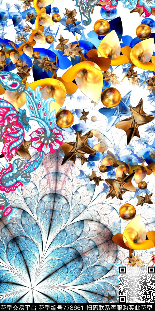 大花水彩抽象数码印花华亿平台下载（图片编号: 778661） - 瓦栏（Walan）