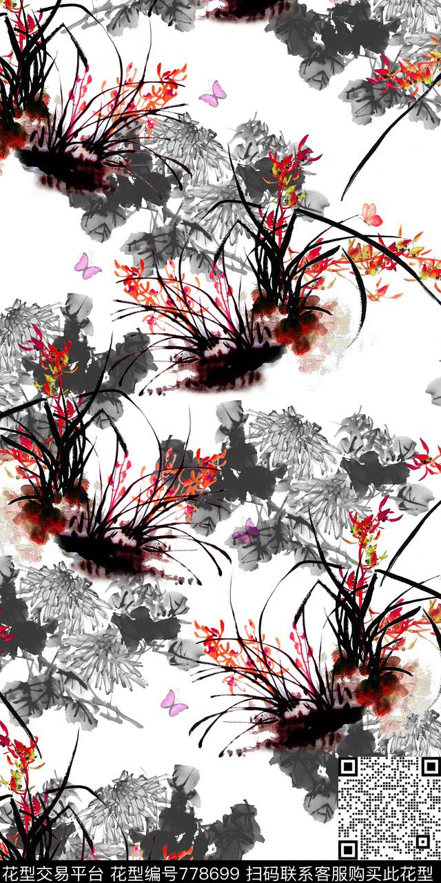 花朵水墨数码印花数码印花华亿平台下载（图片编号: 778699） - 瓦栏（Walan）