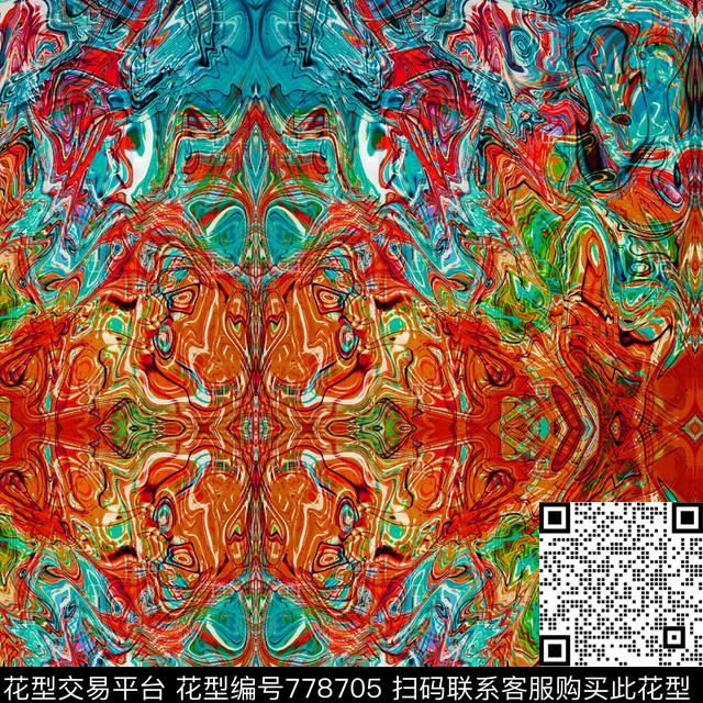 民族风油画涂鸦数码印花华亿平台下载（图片编号: 778705） - 瓦栏（Walan）