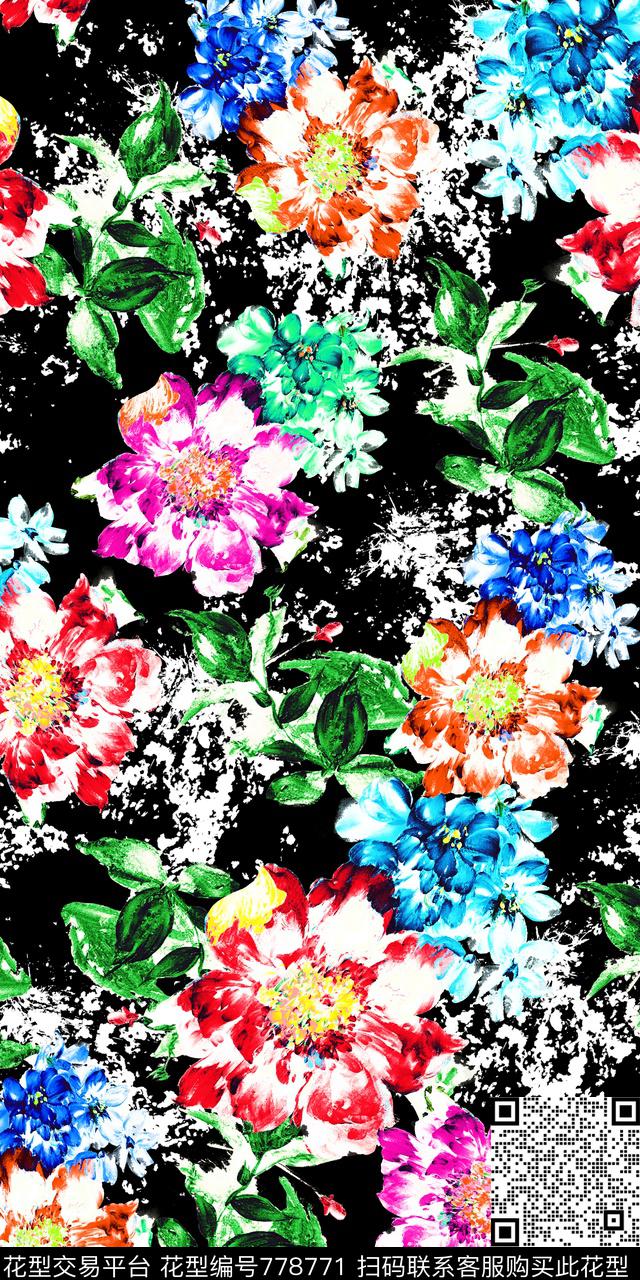 大花花卉花朵数码印花华亿平台下载（图片编号: 778771） - 瓦栏（Walan）