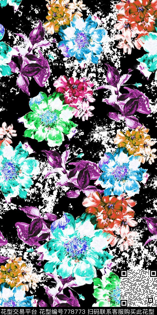 大花花卉花朵数码印花华亿平台下载（图片编号: 778773） - 瓦栏（Walan）