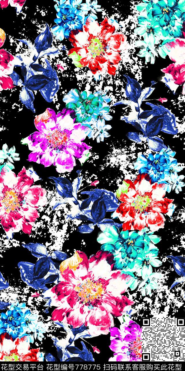 大花花卉花朵数码印花华亿平台下载（图片编号: 778775） - 瓦栏（Walan）