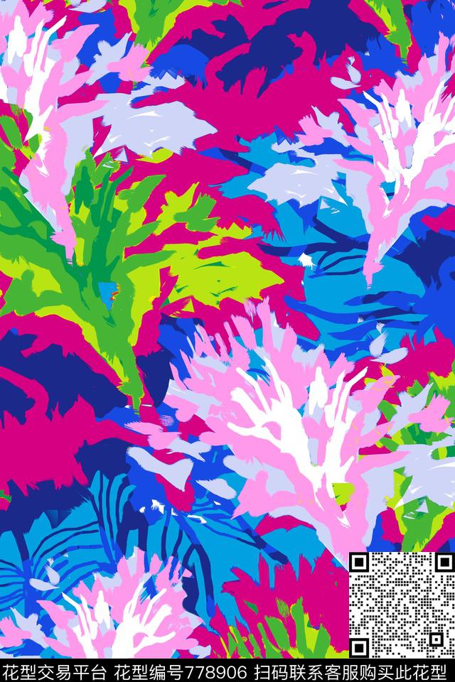 花瓣乱花大花传统印花华亿平台下载（图片编号: 778906） - 瓦栏（Walan）