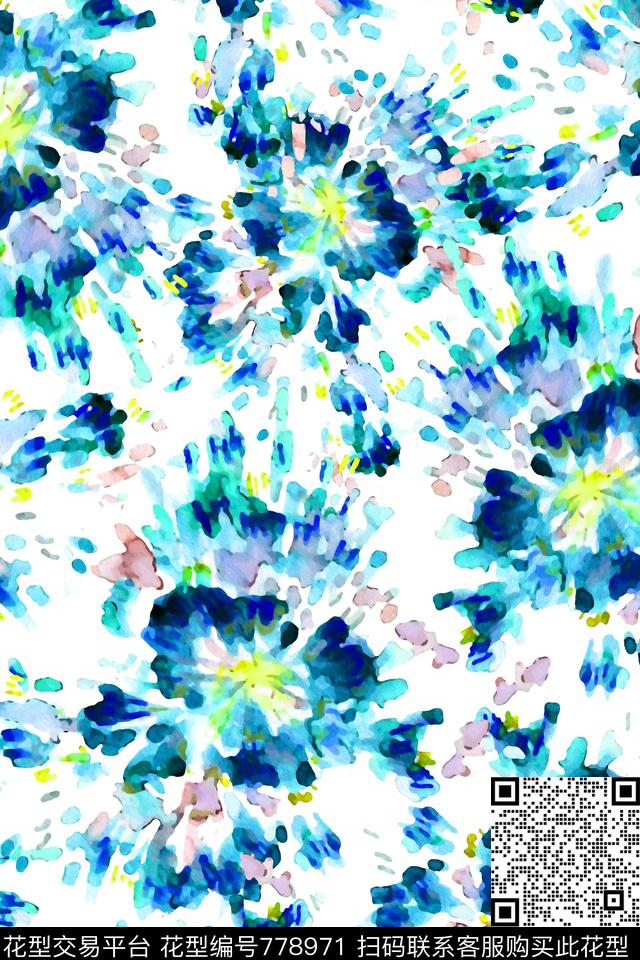 水彩泼墨花卉数码印花华亿平台下载（图片编号: 778971） - 瓦栏（Walan）