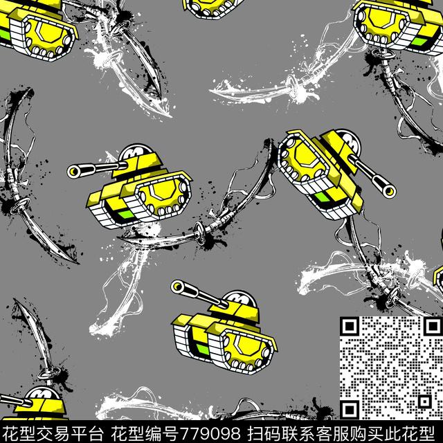 卡通坦克武器刀传统印花华亿平台下载（图片编号: 779098） - 瓦栏（Walan）