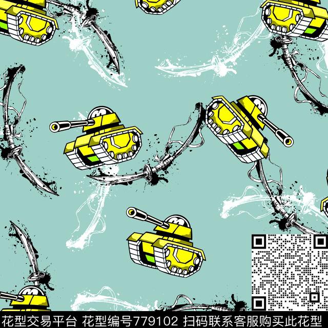 卡通坦克武器刀传统印花华亿平台下载（图片编号: 779102） - 瓦栏（Walan）